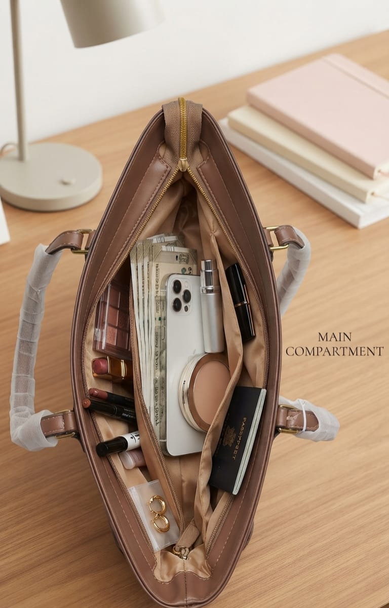 Adda & Perris Premium PU Leather Tote Bag for Women | 2-Compartment Office & Travel Carryall