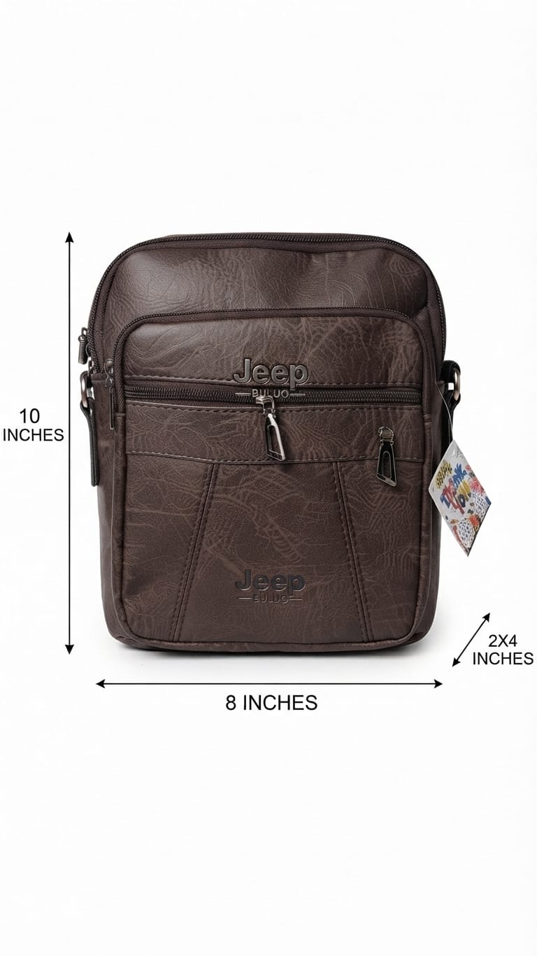 Jeep Premium PU Leather Side Bag for Men | Compact Crossbody & Messenger Bag for Travel & Office