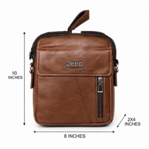 Jeep Premium PU Leather Side Bag for Men | Compact Crossbody & Messenger Bag for Travel & Office