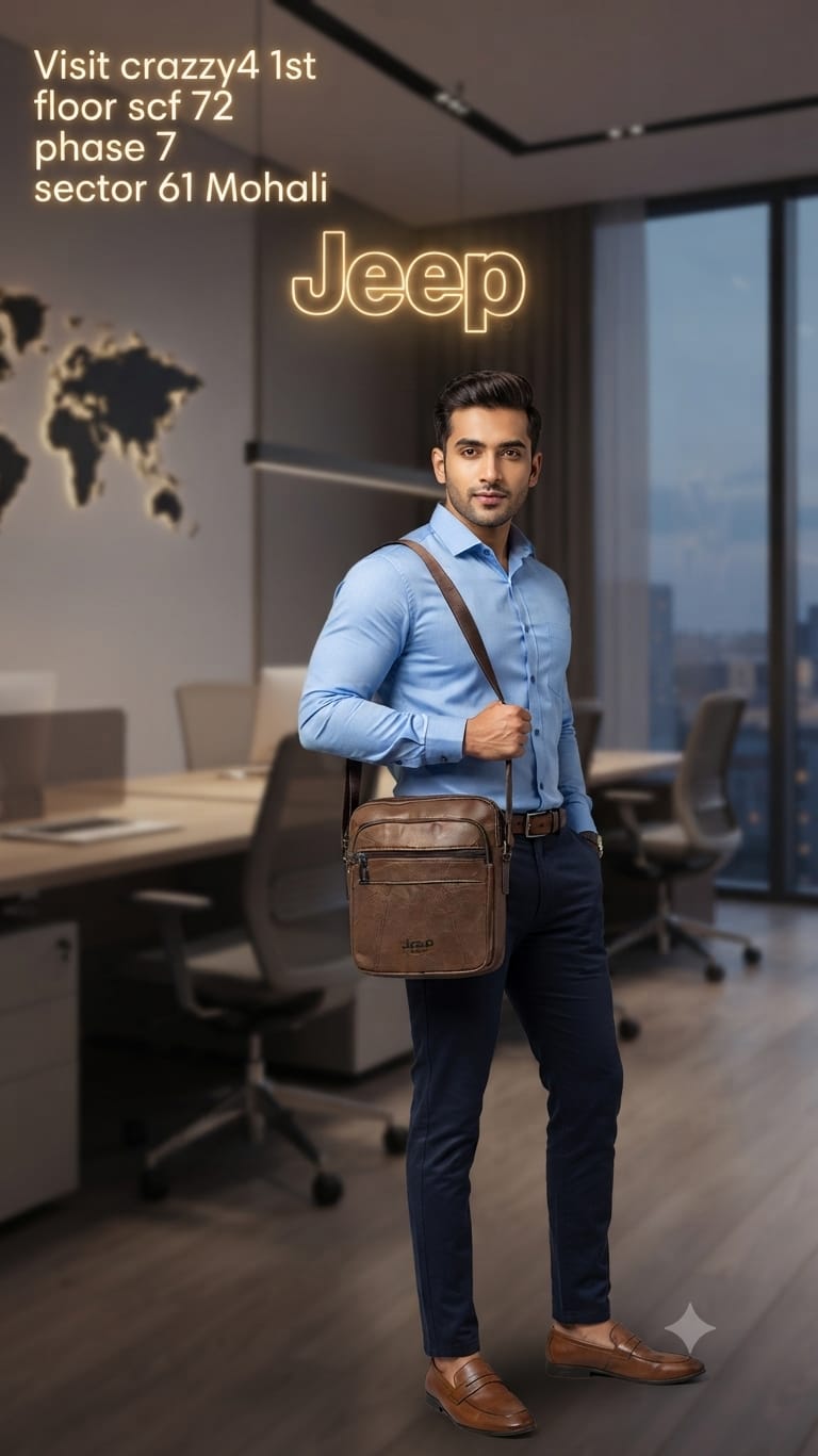 Jeep Premium PU Leather Side Bag for Men | Compact Crossbody & Messenger Bag for Travel & Office