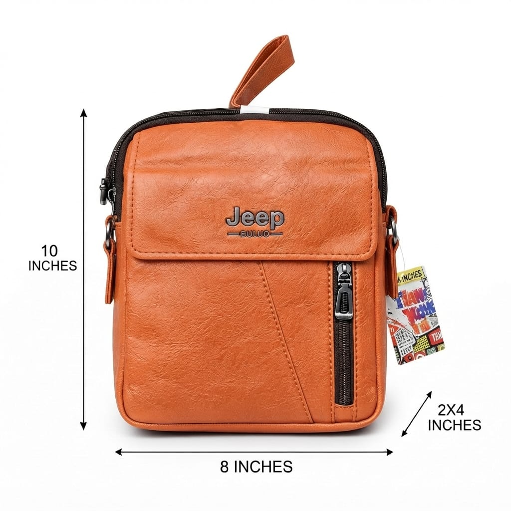 Jeep Premium PU Leather Side Bag for Men | Compact Crossbody & Messenger Bag for Travel & Office