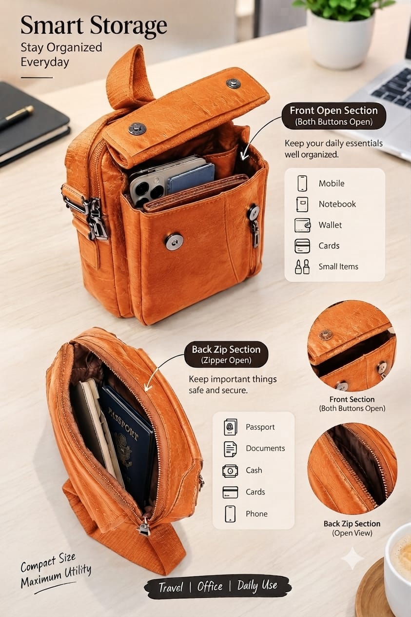 Jeep Premium PU Leather Side Bag for Men | Compact Crossbody & Messenger Bag for Travel & Office