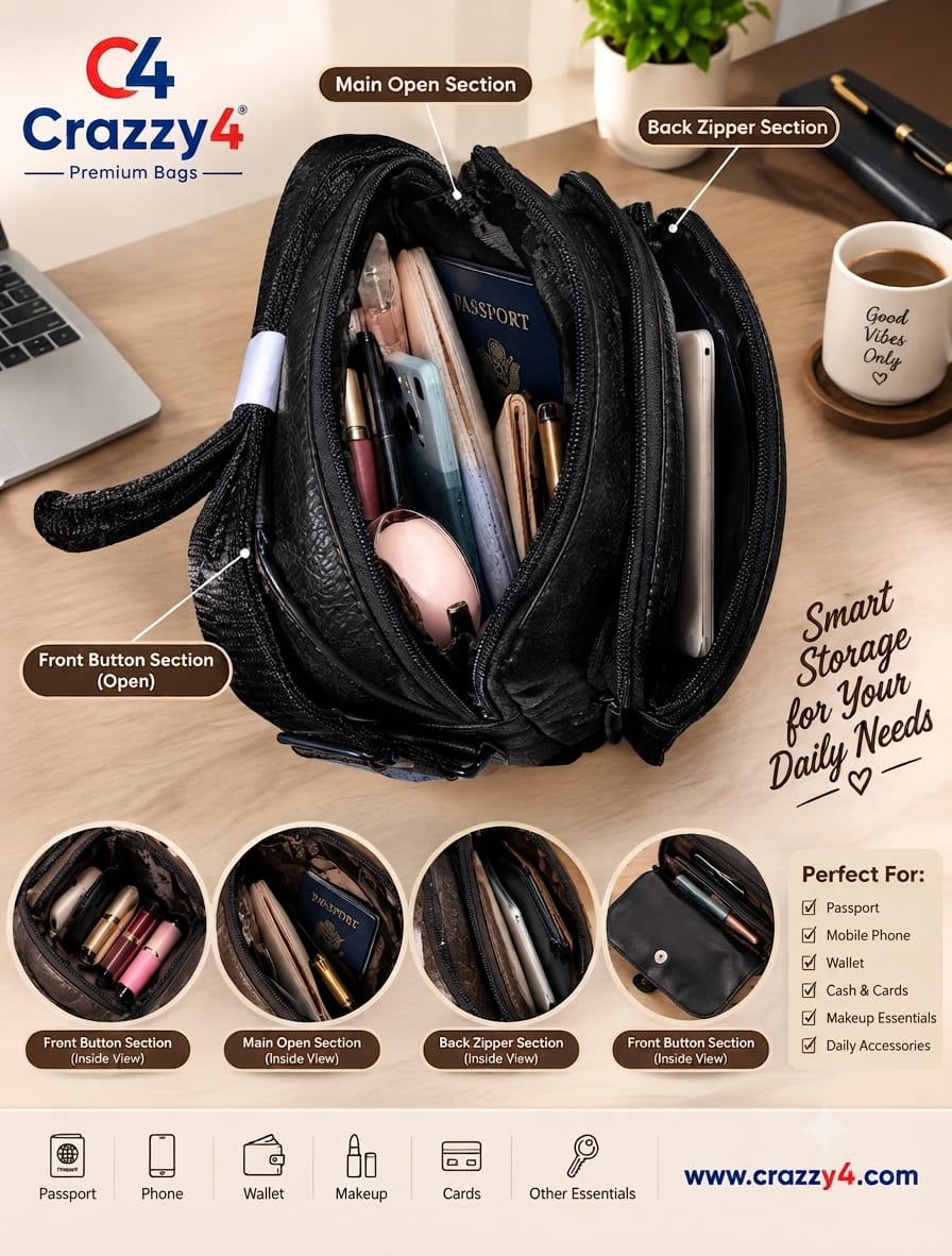 Jeep Premium PU Leather Side Bag for Men | Compact Crossbody & Messenger Bag for Travel & Office