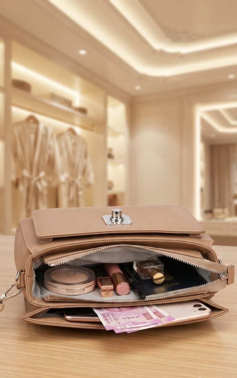 Imported High-End PU Leather Sling Bag for Girls & Women | 3-Compartment Crossbody Bag for Any Occasion