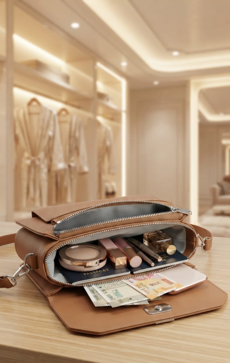 Imported High-End PU Leather Sling Bag for Girls & Women | 3-Compartment Crossbody Bag for Any Occasion
