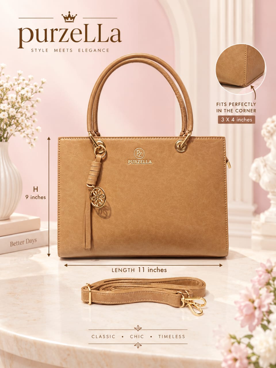 PURZELLA High-End Leatherette Party Handbag for Women | 3-Compartment Shoulder Bag for Any Occasion