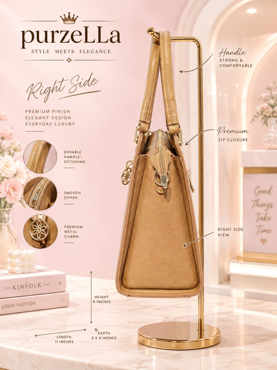PURZELLA High-End Leatherette Party Handbag for Women | 3-Compartment Shoulder Bag for Any Occasion
