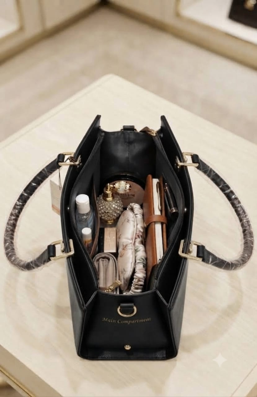 PURZELLA High-End Leatherette Party Handbag for Women | 3-Compartment Shoulder Bag for Any Occasion