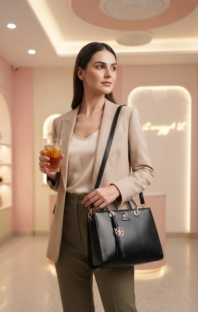 PURZELLA High-End Leatherette Party Handbag for Women | 3-Compartment Shoulder Bag for Any Occasion