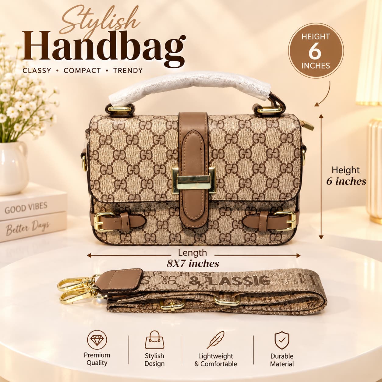 Imported High-End Crossbody Sling Bag for Women | 3-Compartment Shoulder Bag with Top Flap & Zip