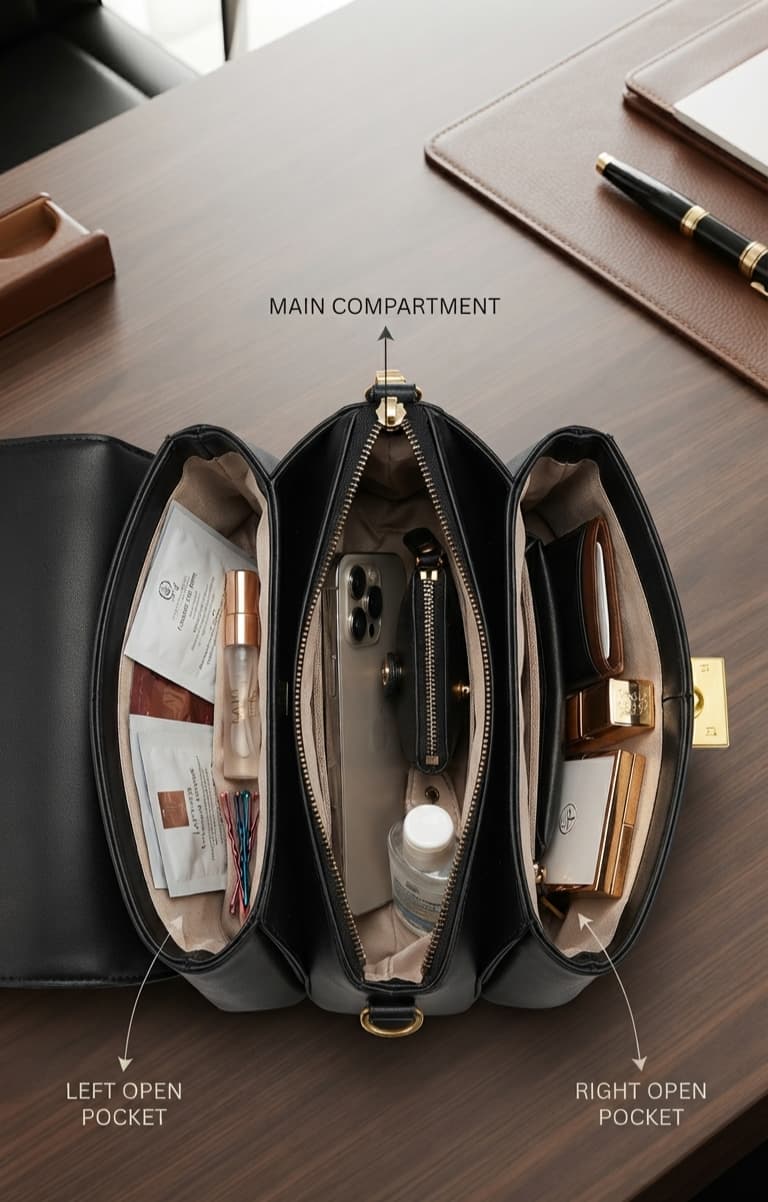 Imported High-End Crossbody Sling Bag for Women | 3-Compartment Shoulder Bag with Top Flap & Zip