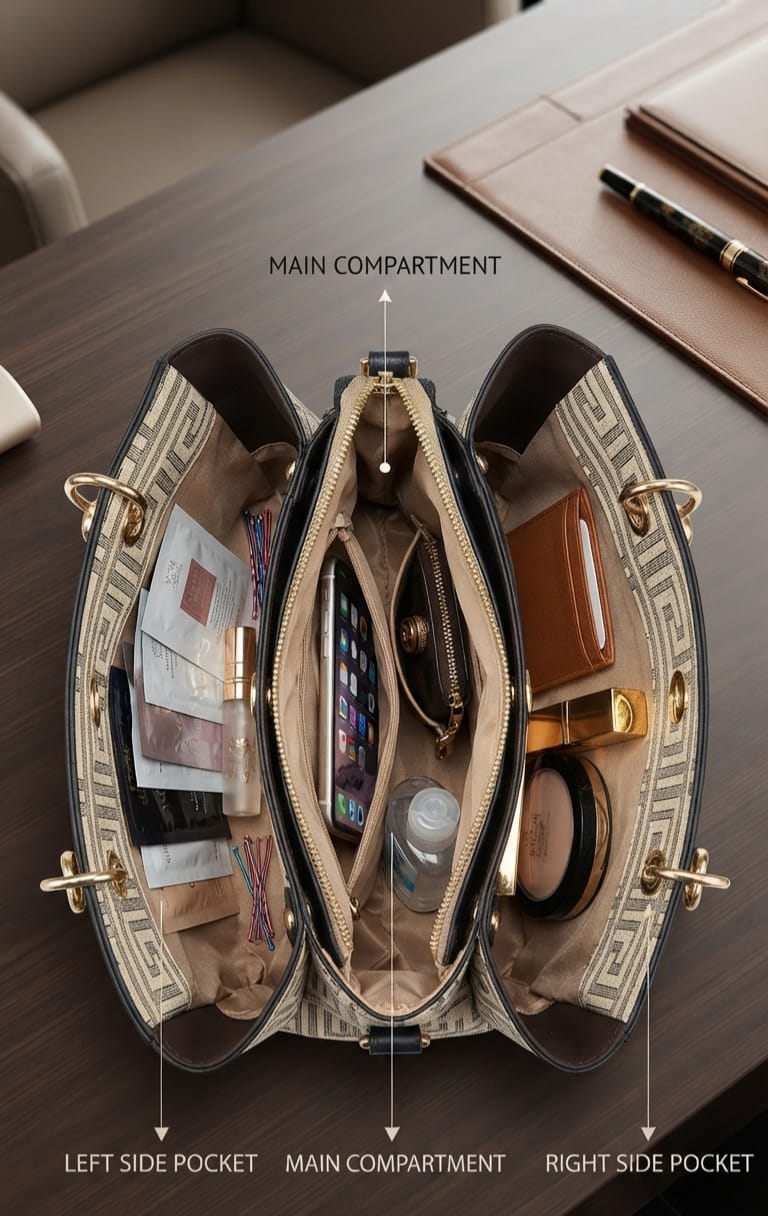 Adda & Perris Premium PU Leather Women's Party Handbag | 3-Compartment Shoulder Bag with Top Flap & Zip
