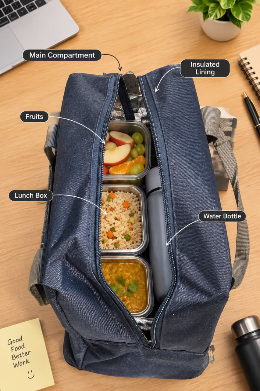 Edge Heavy Matty Insulated Lunch Bag for Office, School & Picnic | Compact Tiffin Carrier & Meal Organizer Pouch