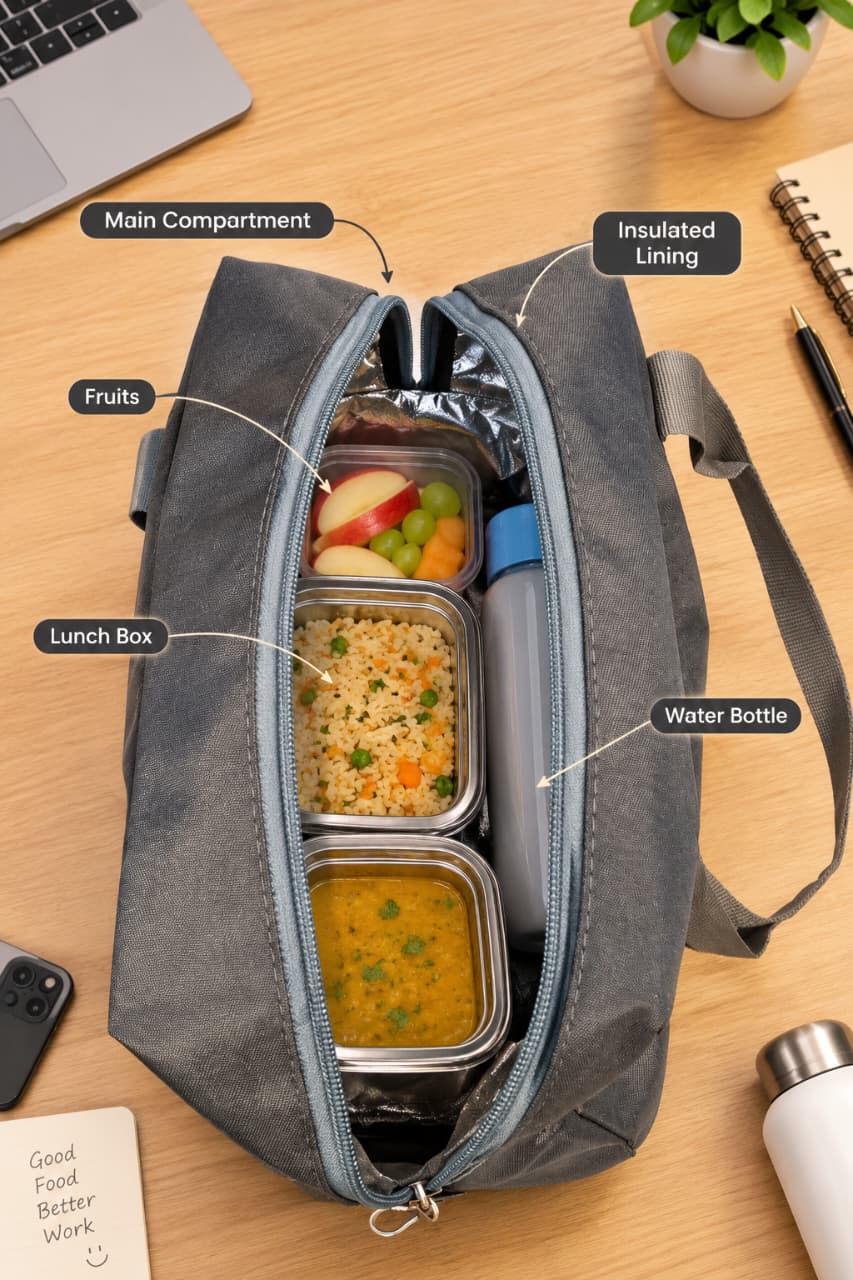 Edge Heavy Matty Insulated Lunch Bag for Office, School & Picnic | Compact Tiffin Carrier & Meal Organizer Pouch