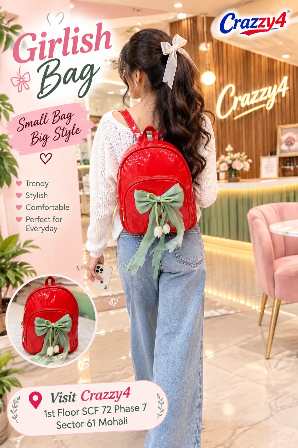 Imported Premium Patterned Backpack for Girls & Kids | Lightweight Mini Backpack for School, Office & Outings