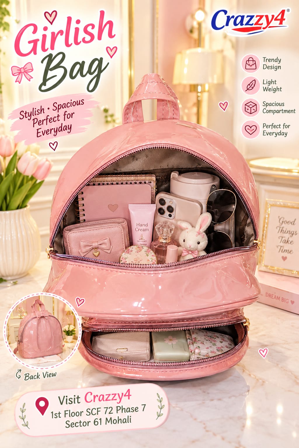 Imported Premium Patterned Backpack for Girls & Kids | Lightweight Mini Backpack for School, Office & Outings