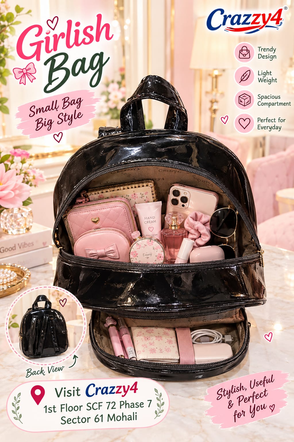 Imported Premium Patterned Backpack for Girls & Kids | Lightweight Mini Backpack for School, Office & Outings