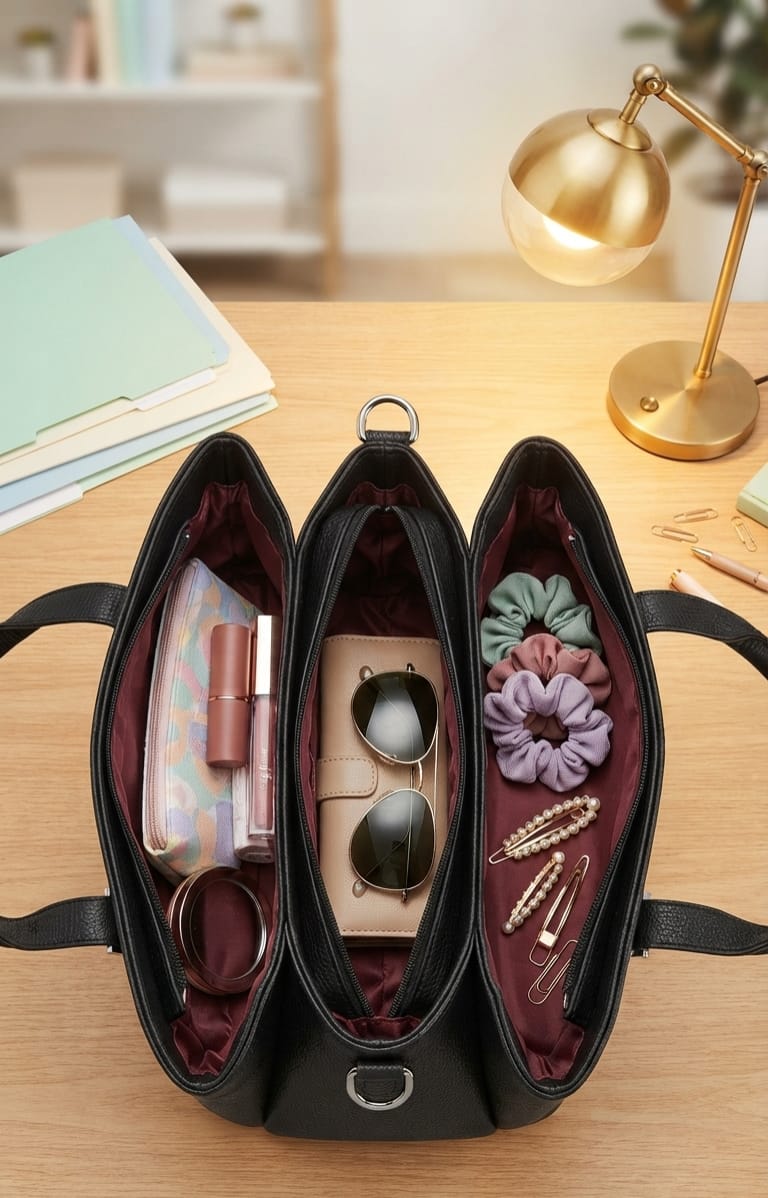 Edone Premium PU Leather Handbag for Women | 3-Compartment Shoulder Bag for Party & Office