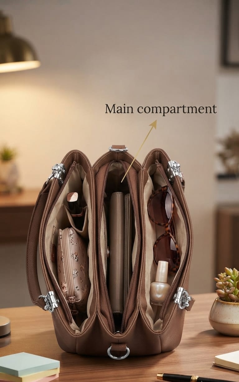 Imported Premium PU Leather Handbag for Women | 3-Compartment Shoulder Bag for Party & Office