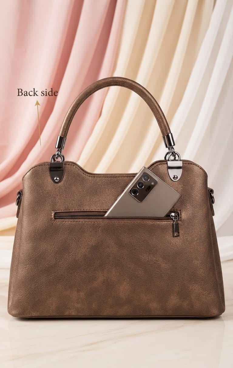Imported Premium PU Leather Handbag for Women | 3-Compartment Shoulder Bag for Party & Office