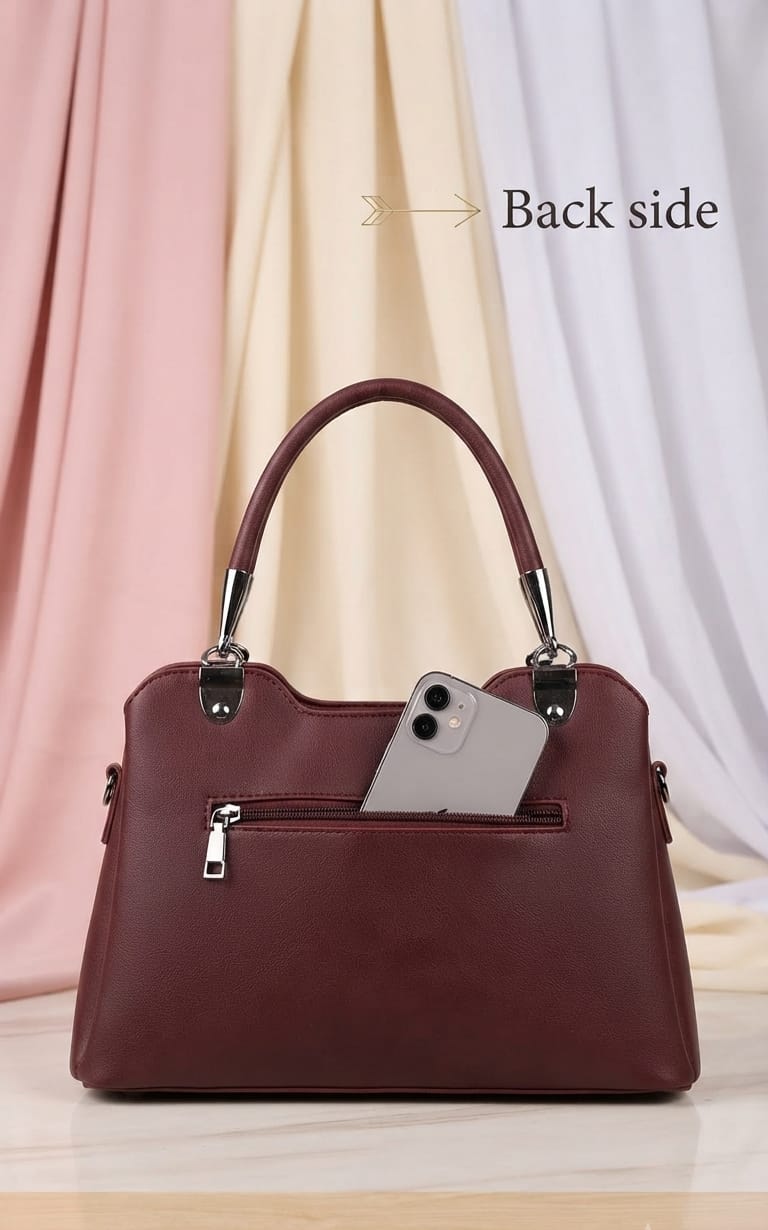 Imported Premium PU Leather Handbag for Women | 3-Compartment Shoulder Bag for Party & Office