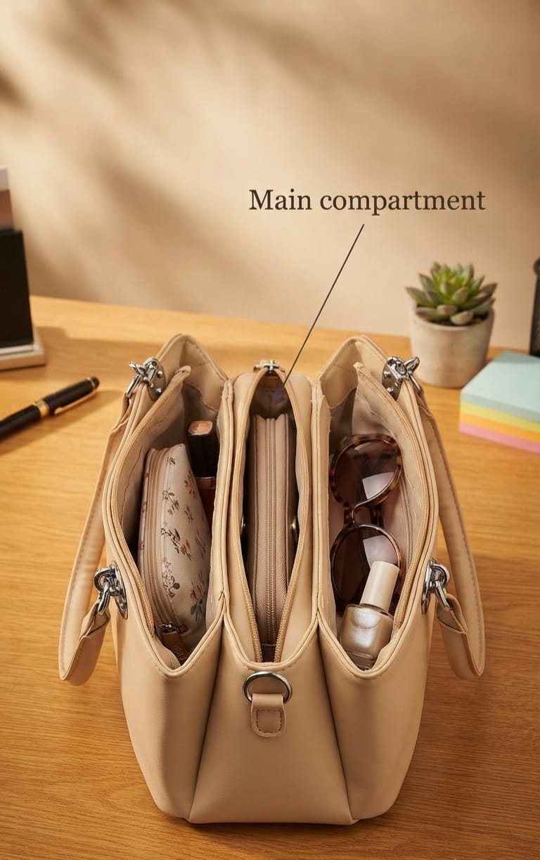 Imported Premium PU Leather Handbag for Women | 3-Compartment Shoulder Bag for Party & Office