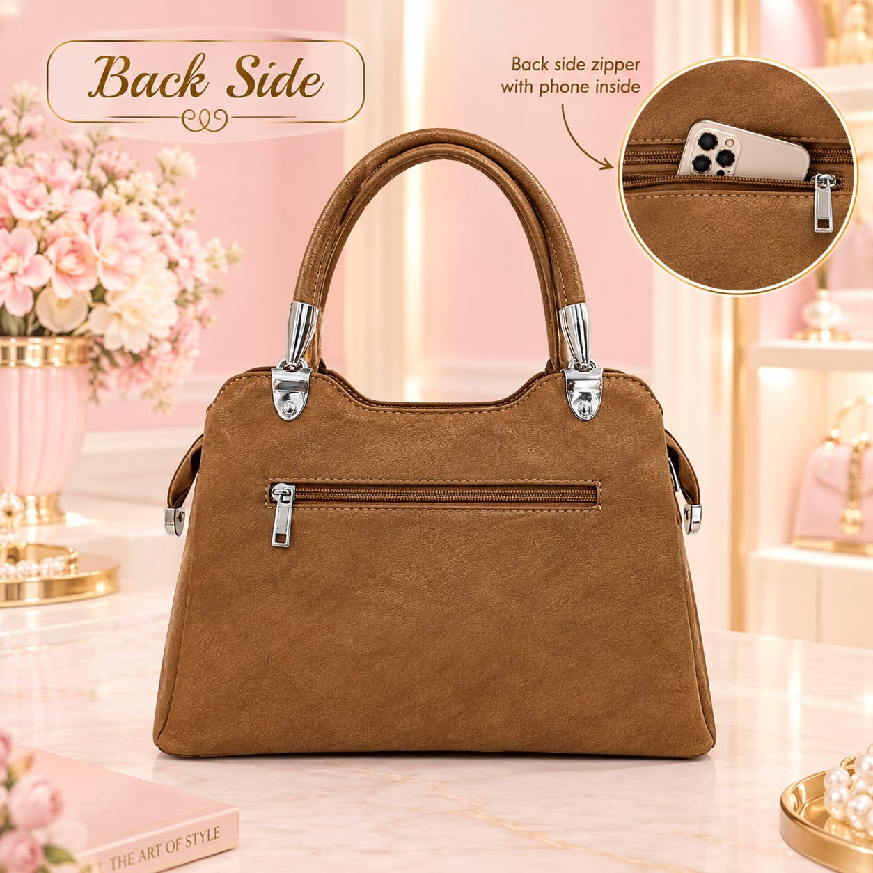 Imported Premium PU Leather Handbag for Women | 3-Compartment Shoulder Bag for Party & Office