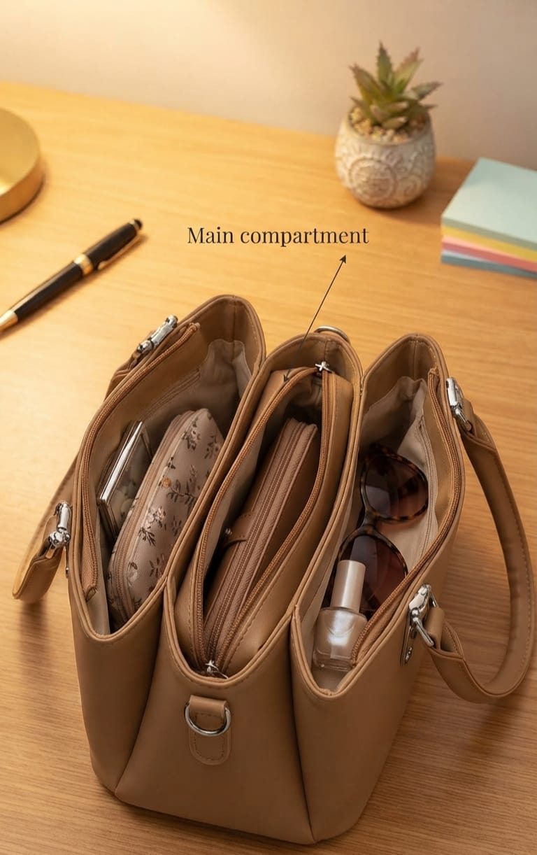 Imported Premium PU Leather Handbag for Women | 3-Compartment Shoulder Bag for Party & Office