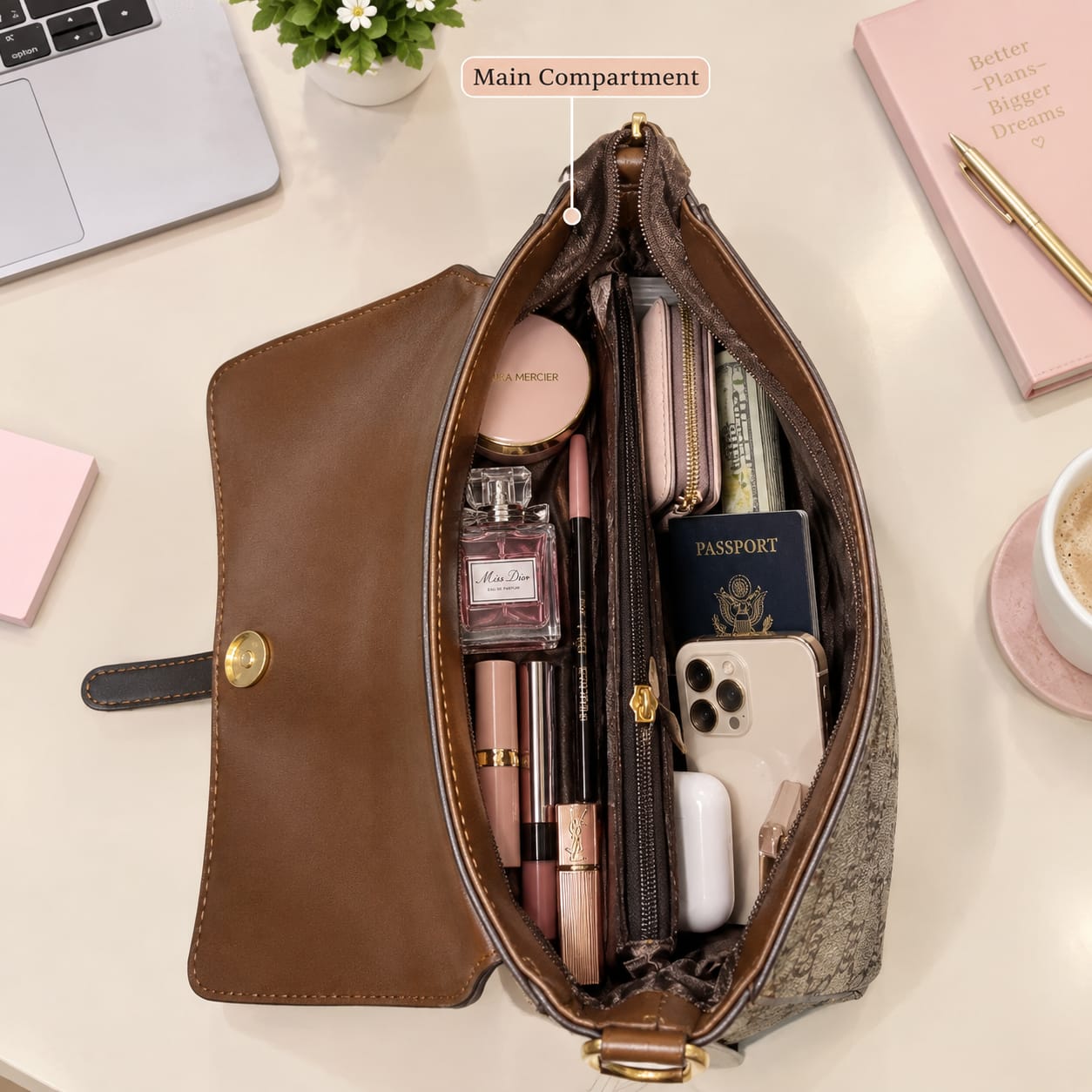 Imported High Quality PU Sling Bags Side Bags for Women | 2-Compartment Crossbody Bag with Flap Closure