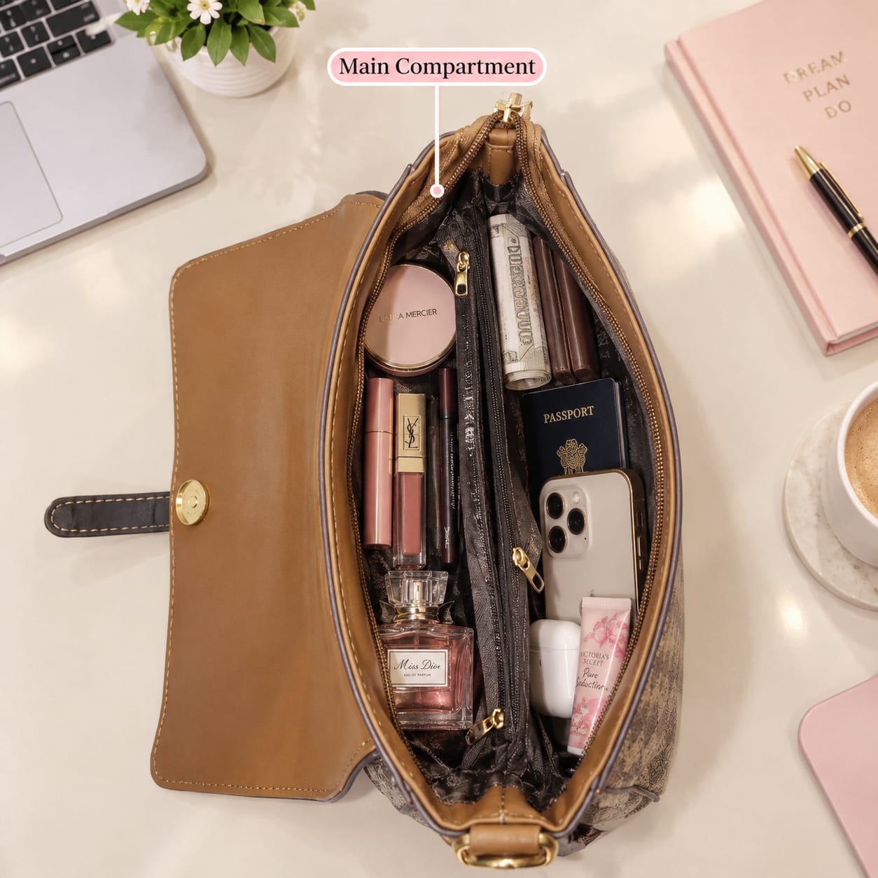 Imported High Quality PU Sling Bags Side Bags for Women | 2-Compartment Crossbody Bag with Flap Closure