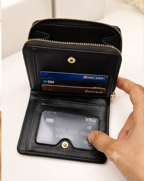Simple Classic Premium PU Leather 2-Fold Wallet for Girls | Compact Bifold Cash & Card Organizer