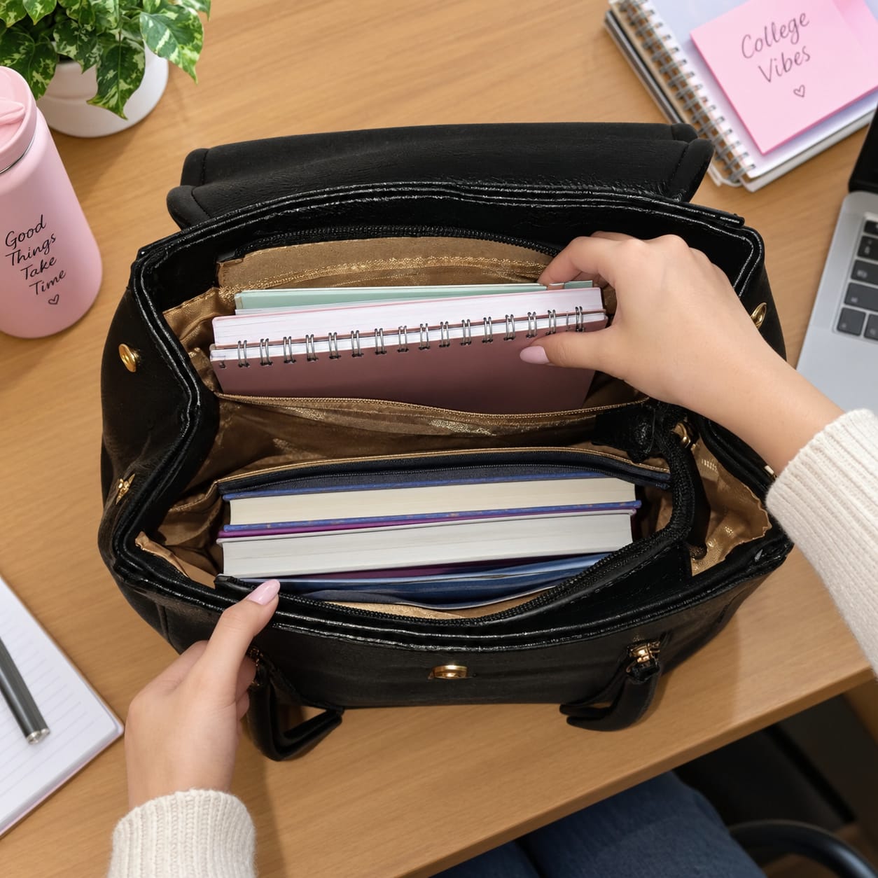 Paris & Classic High Quality PU Backpack for College, Office & Trips